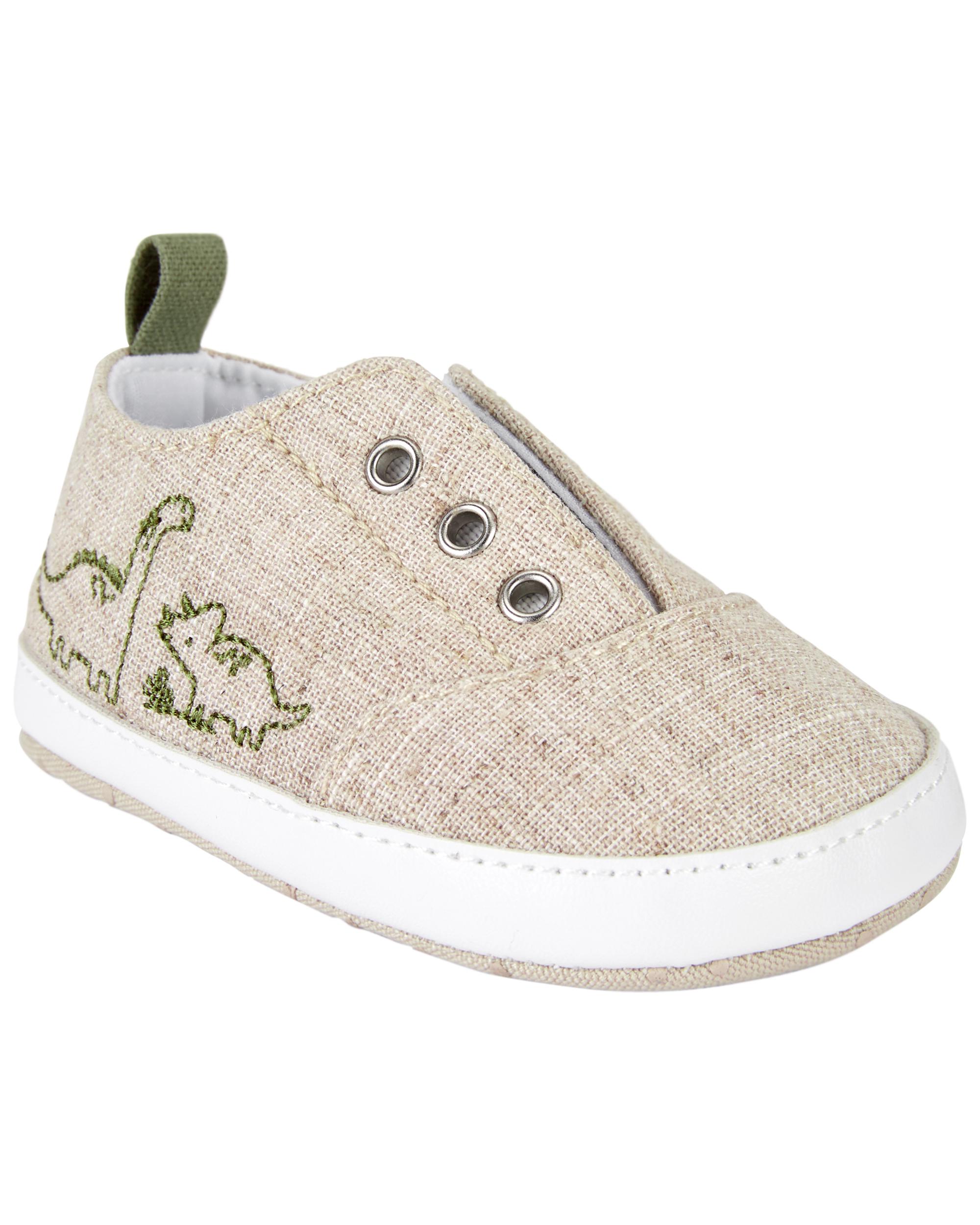 Tan Dinosaur Slip-On Baby Shoes