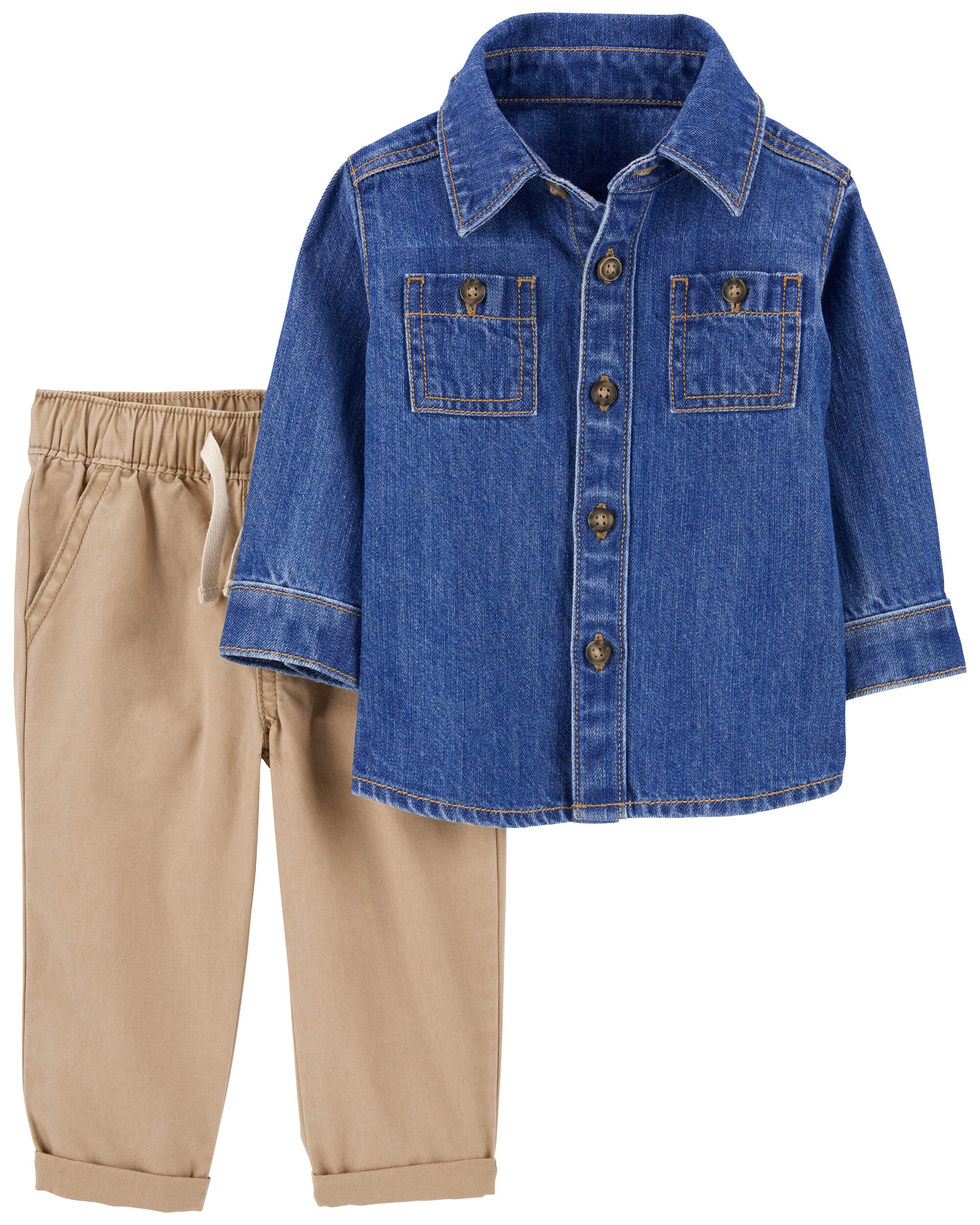 Baby 2-Piece Denim Button-Front & Pull-On Pant Set