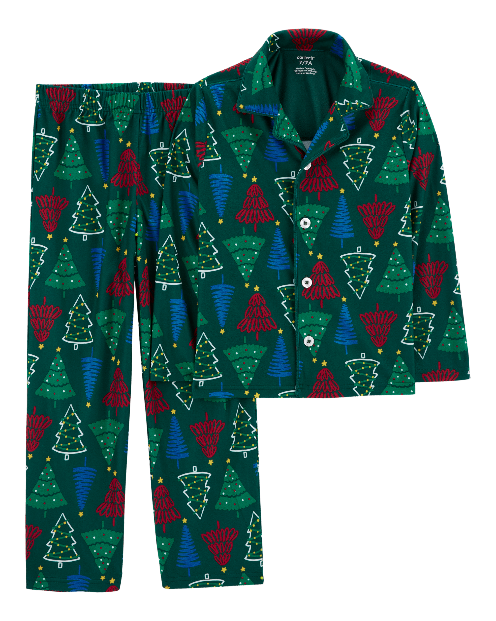 Kid 2-Piece Christmas Tree Fleece Coat Style Pyjamas