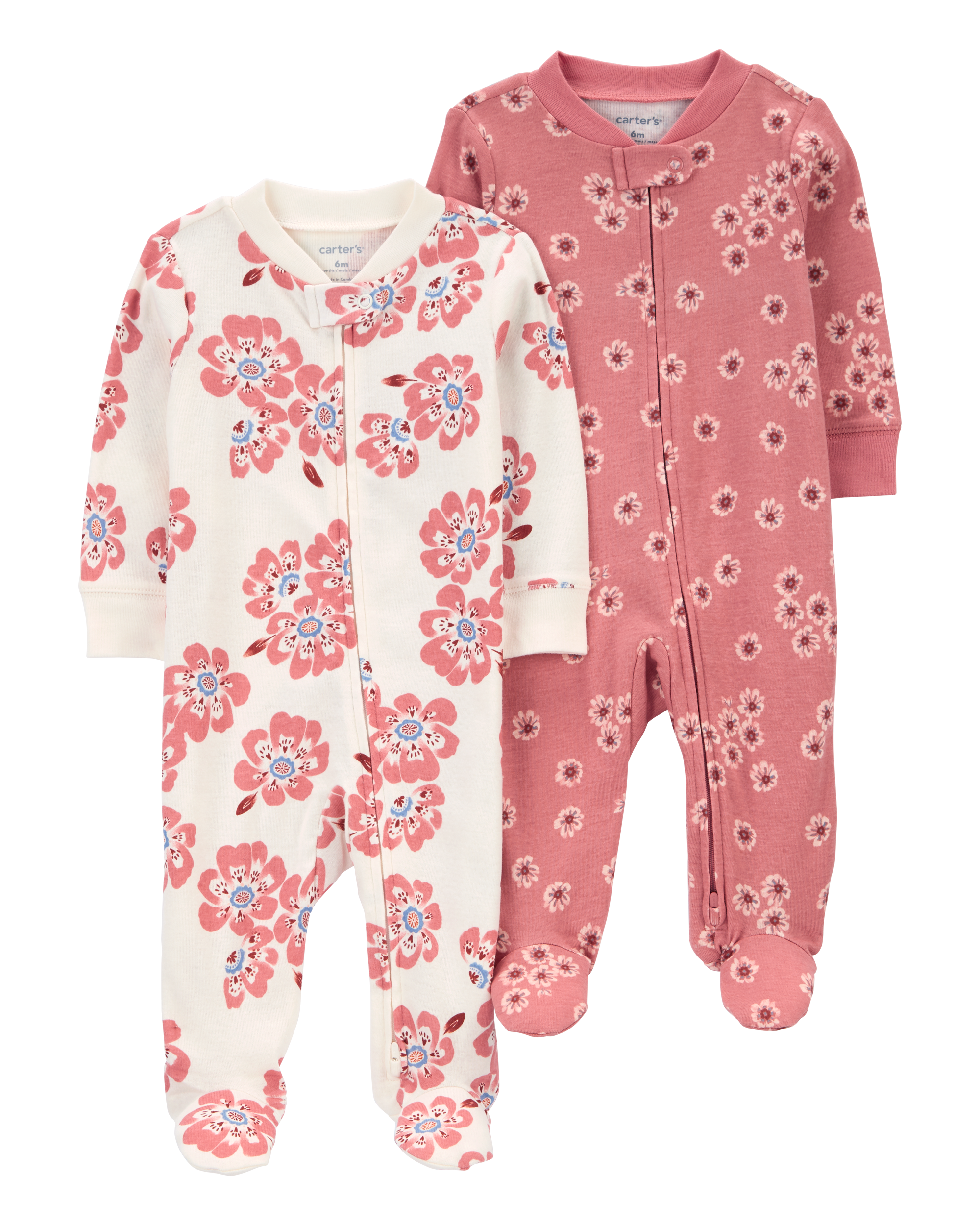 Baby 2-Pack Floral 2-Way Zip Cotton Sleepers